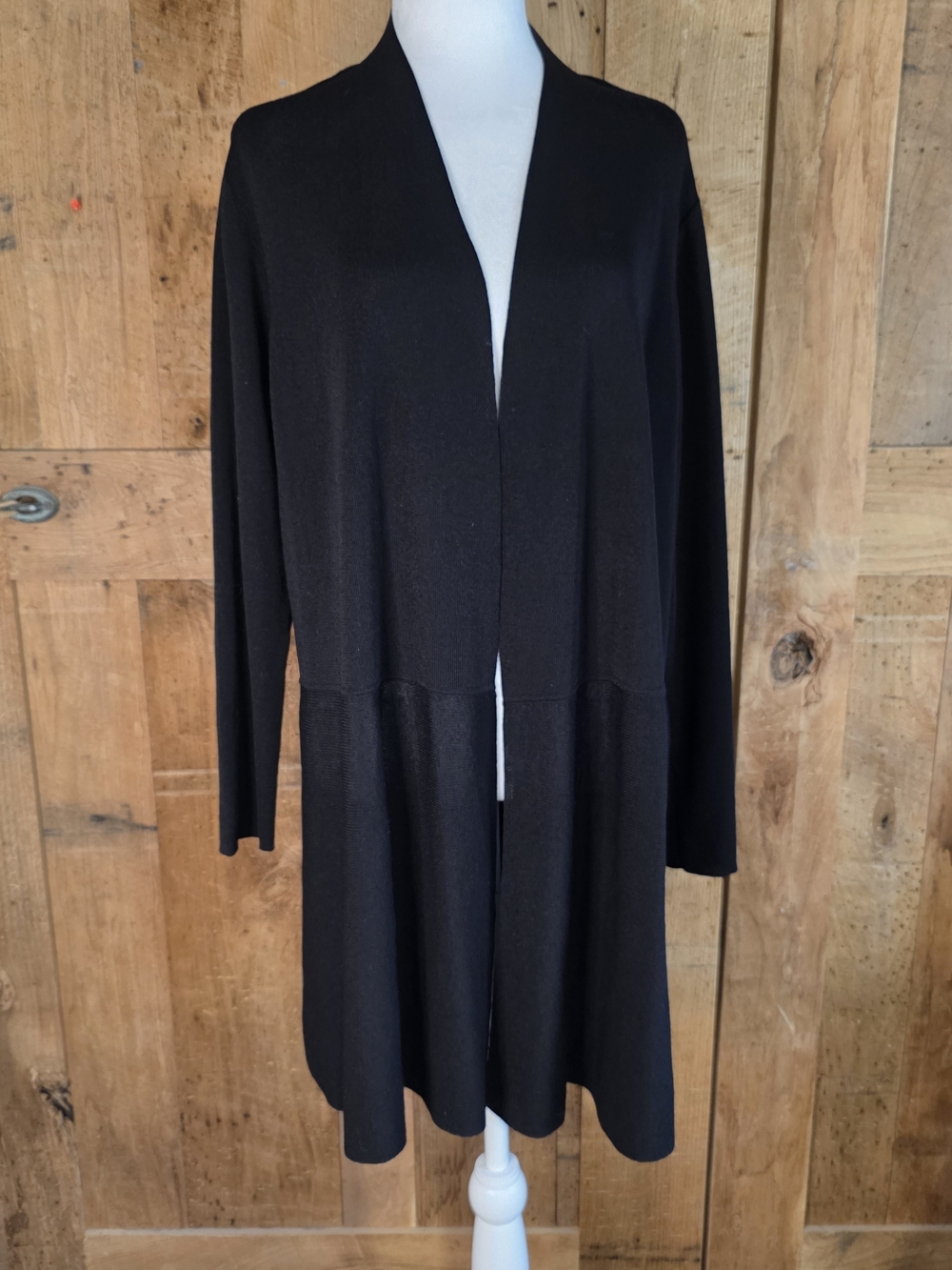 Anne Klein Black Longline Open Front Knit Cardigan Duster